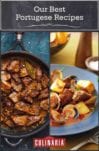 Images of two of 15 Portuguese recipes -- cacoila and Portuguese pork with clams.