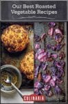 Images of two roasted vegetable recipes -- whole roasted cauliflower and roasted red cabbage.