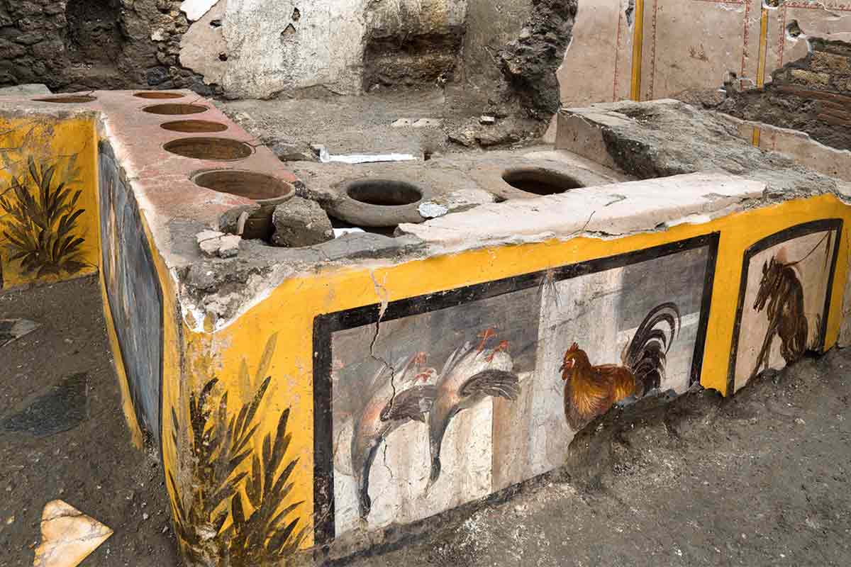 Remnants of an ancient Pompeii food court.