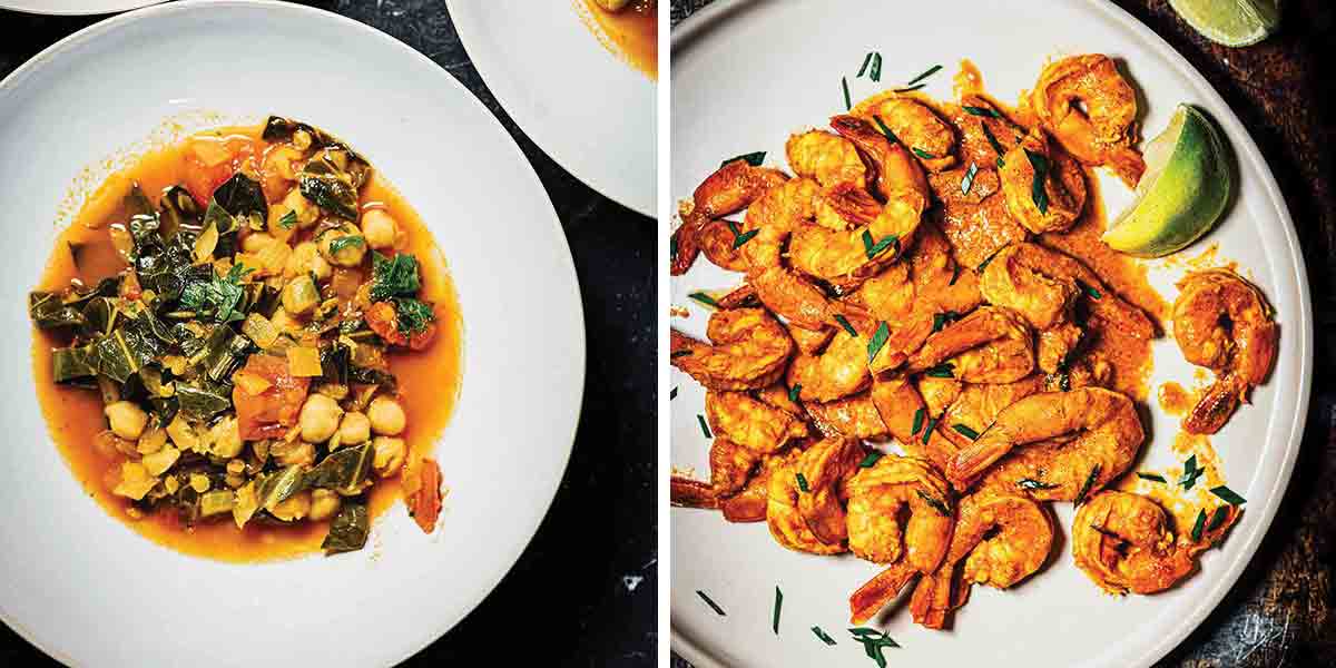 Images of two recipes from Flavor Equation, which is featured as one of the 20 new cookbooks we cooked from the most in 2020.