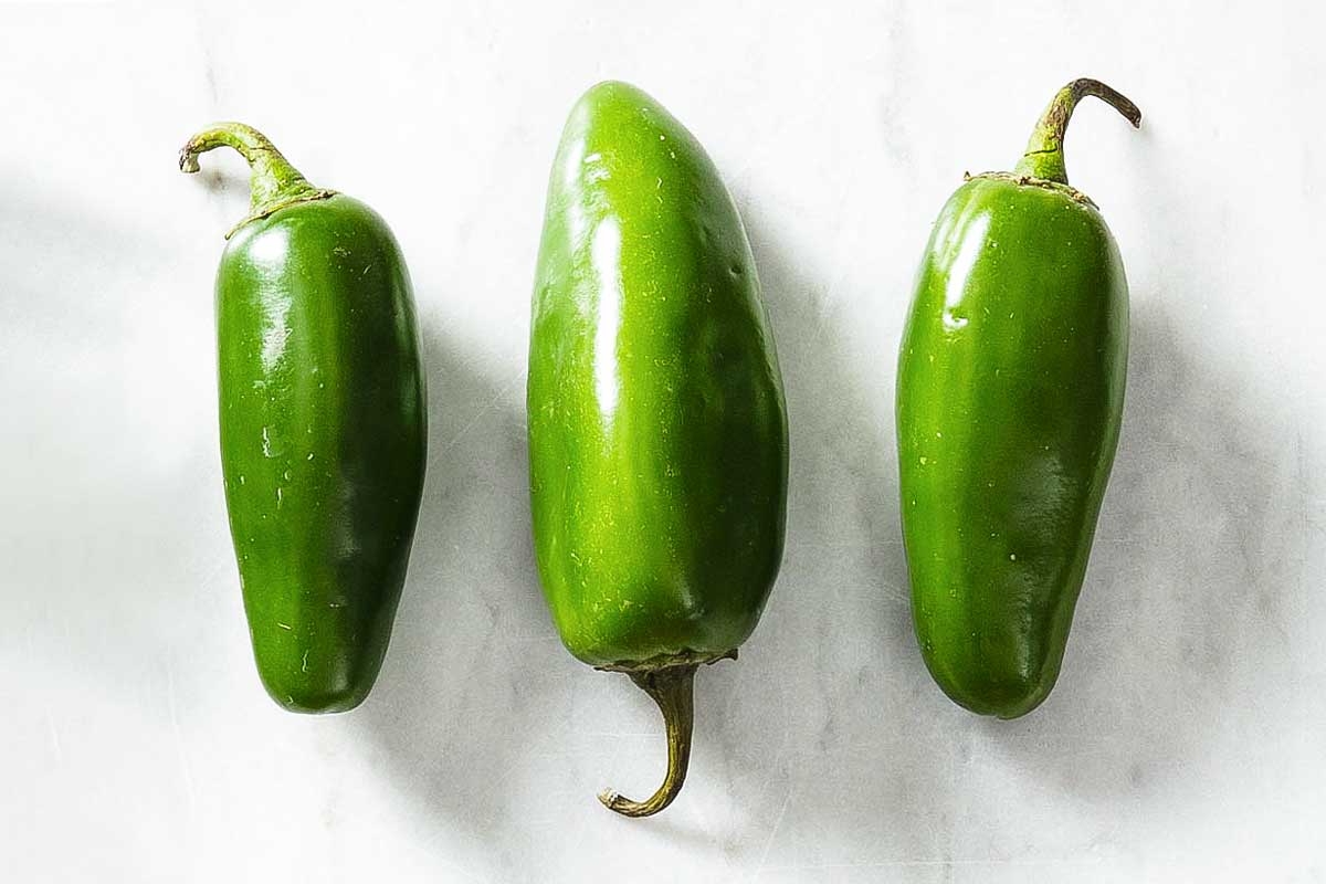 Three jalapeno peppers as illustration for 'what's the difference among chile peppers?'