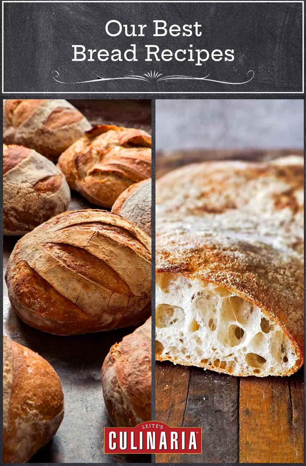 Images of two of the 27 bread recipes -- no knead 5 minute artisan and ciabatta.