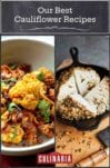 Images of two of the 15 cauliflower recipes -- roasted curried cauliflower and roasted cauliflower with tahini.