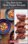 Images of two dried chile pepper recipes -- ancho chile soup and lamb shanks with coffee and ancho chile.