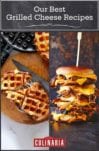 Images of 2 of the 21 grilled cheese recipes -- waffle iron grilled cheese and pulled pork grilled cheese.