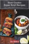 Images of two of the 14 slow cooker super bowl recipes -- slow cooker French dips and shredded beef chili.