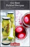 Images of two of the 11 unexpected pickles recipes -- pickled green tomatoes and pickled eggs.