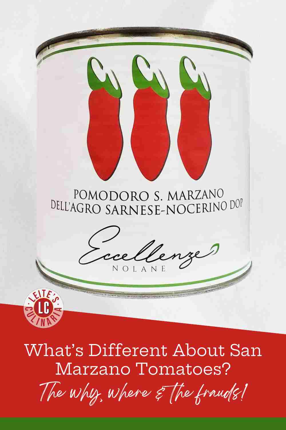 A can of San Marzano tomatoes on a white background.