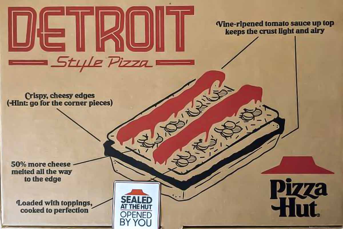 A box for a Pizza Hut Detroit-style pizza