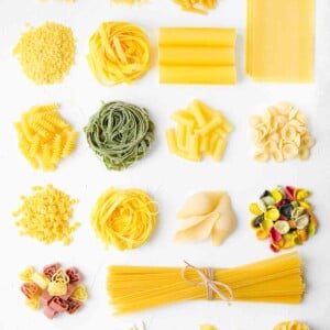 Assorted shapes of dried pasta as an illustration of how to choose the best pasta shape for your sauce.