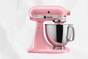 A pink KitchenAid mixer in answer to the question, 'is KitchenAid the holy grail of mixers?'