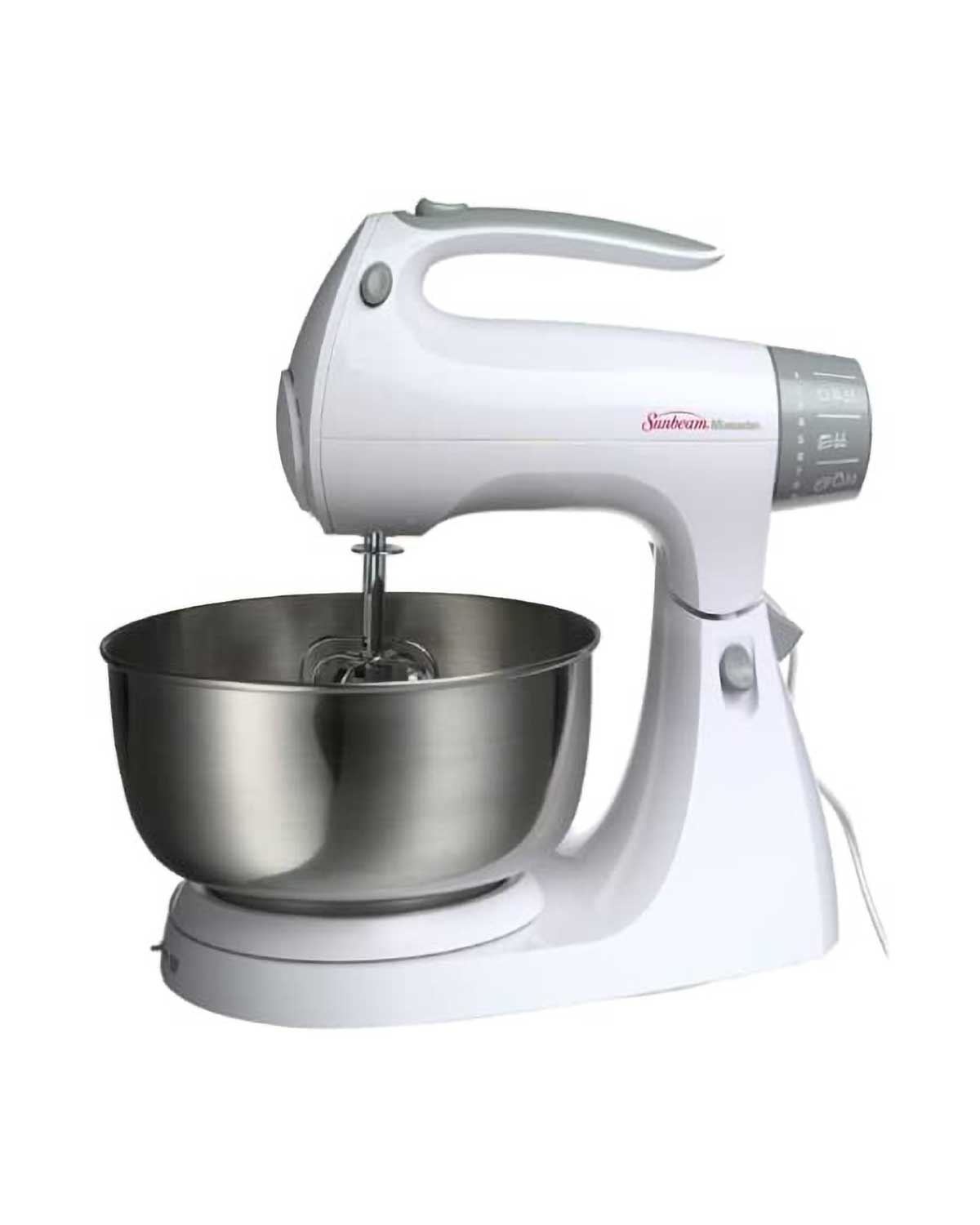 A white Sunbeam mixer in answer to the question, 'is KitchenAid the holy grail of mixers?'