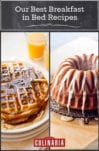 Images of 2 of the 18 Valentine's day breakfast in bed recipes -- cornmeal bacon waffles and espresso cake.