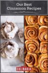 Images of two of the 32 warming cinnamon recipes -- chocolate cinnamon swirl meringues, and cinnamon rolls.