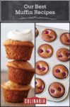 Images of 2 of the 8 magnificent muffin recipes -- banana bread muffins and mini muffin financiers.