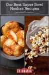 Images of 2 of the 10 Super Bowl snacks recipes -- baked potato chips and popcorn with bacon fat.
