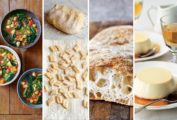 Images of four of the 35 classic Italian recipes -- minestrone, potato gnocchi, ciabatta, and panna cotta.