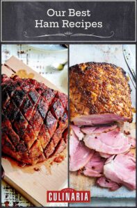 Images of 2 of the 7 holiday hams -- Instant Pot ham and glazed ham.