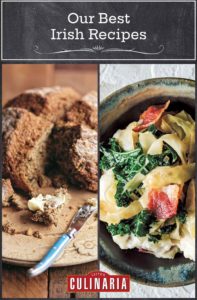 Images of 2 of the 15 Irish-inspired recipes -- soda bread and colcannon.
