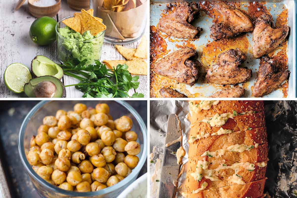 Four photo grid of foods cooked with an air fryer.