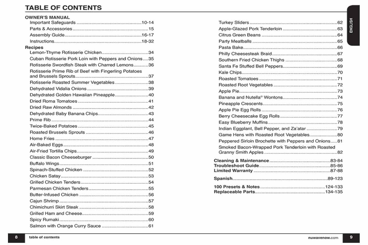 A table of contents from an air fryer manual.