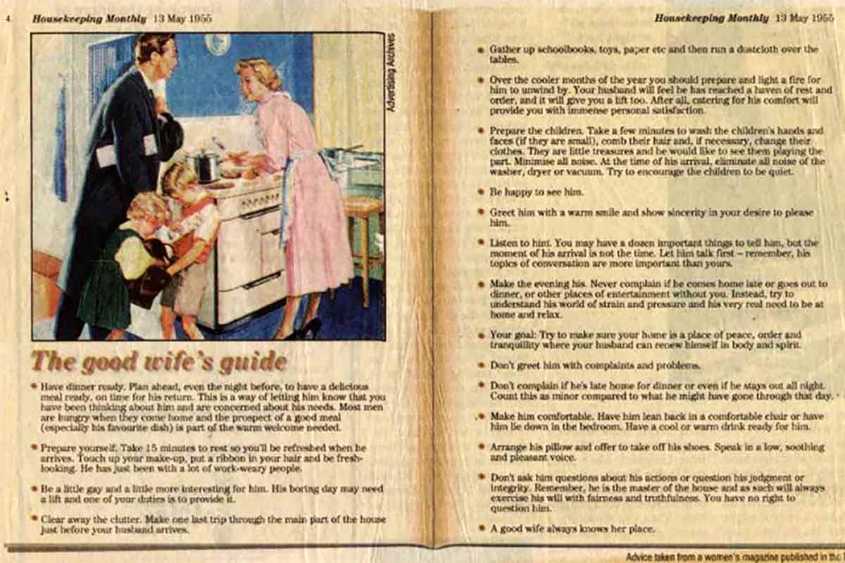 A newspaper article titled 'The good wife's guide'.