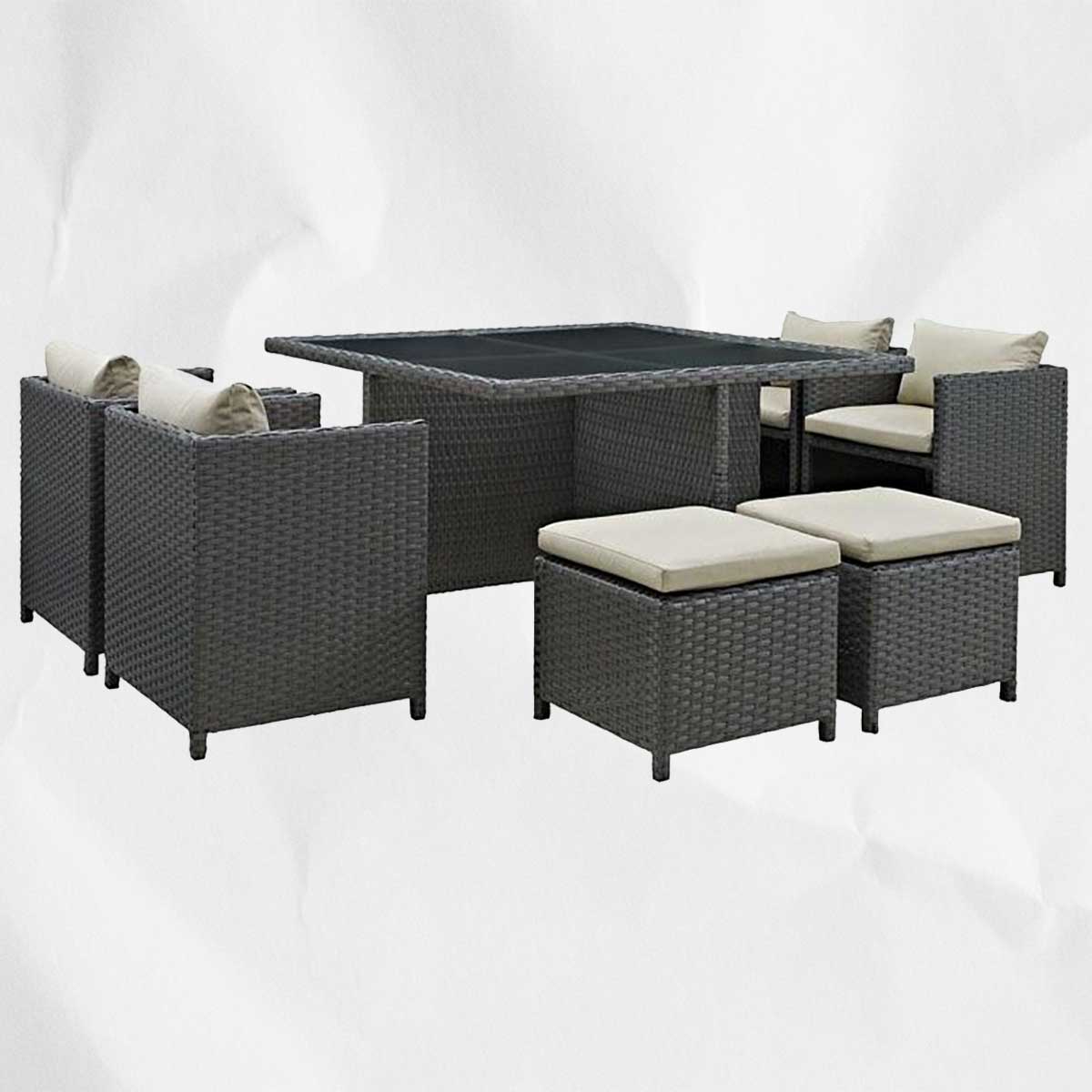 A Sojourn 9-Piece outdoor patio set.