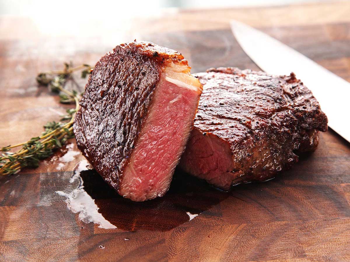 A sous vide steak on a cutting board