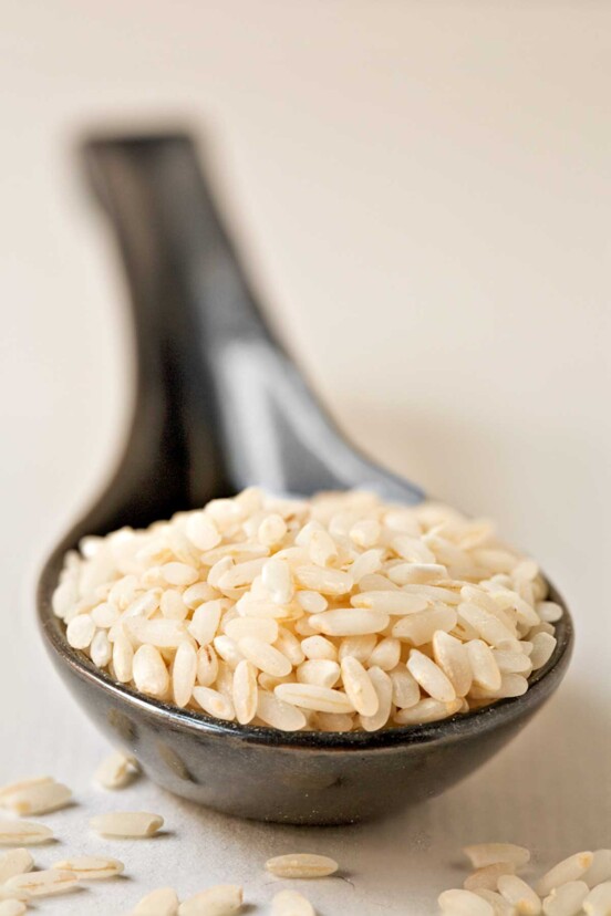 A spoonful of uncooked Carolina Gold rice.