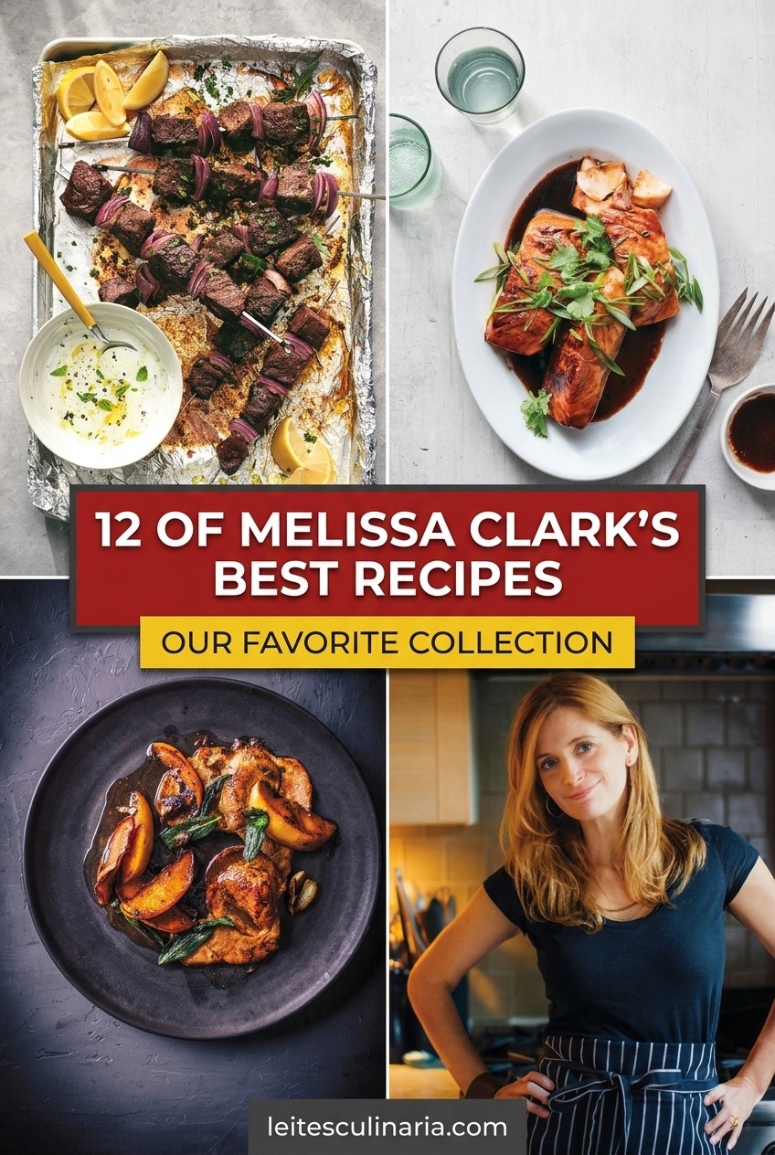 Melissa Clark alongside her pork scallopini, Vietnamese pressure cooker caramel salmon, and beef skewers.