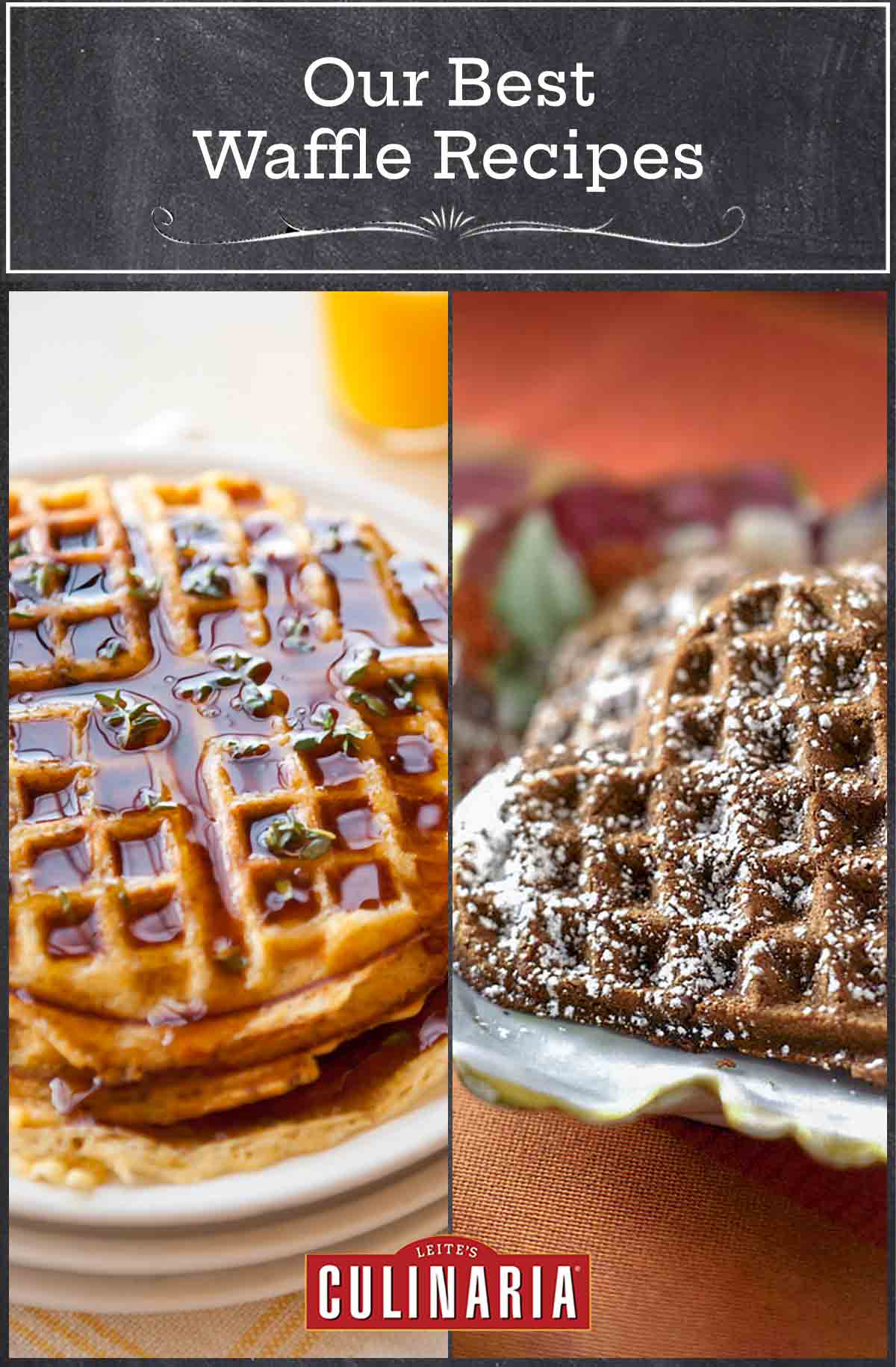 A grid of 2 images of waffles.