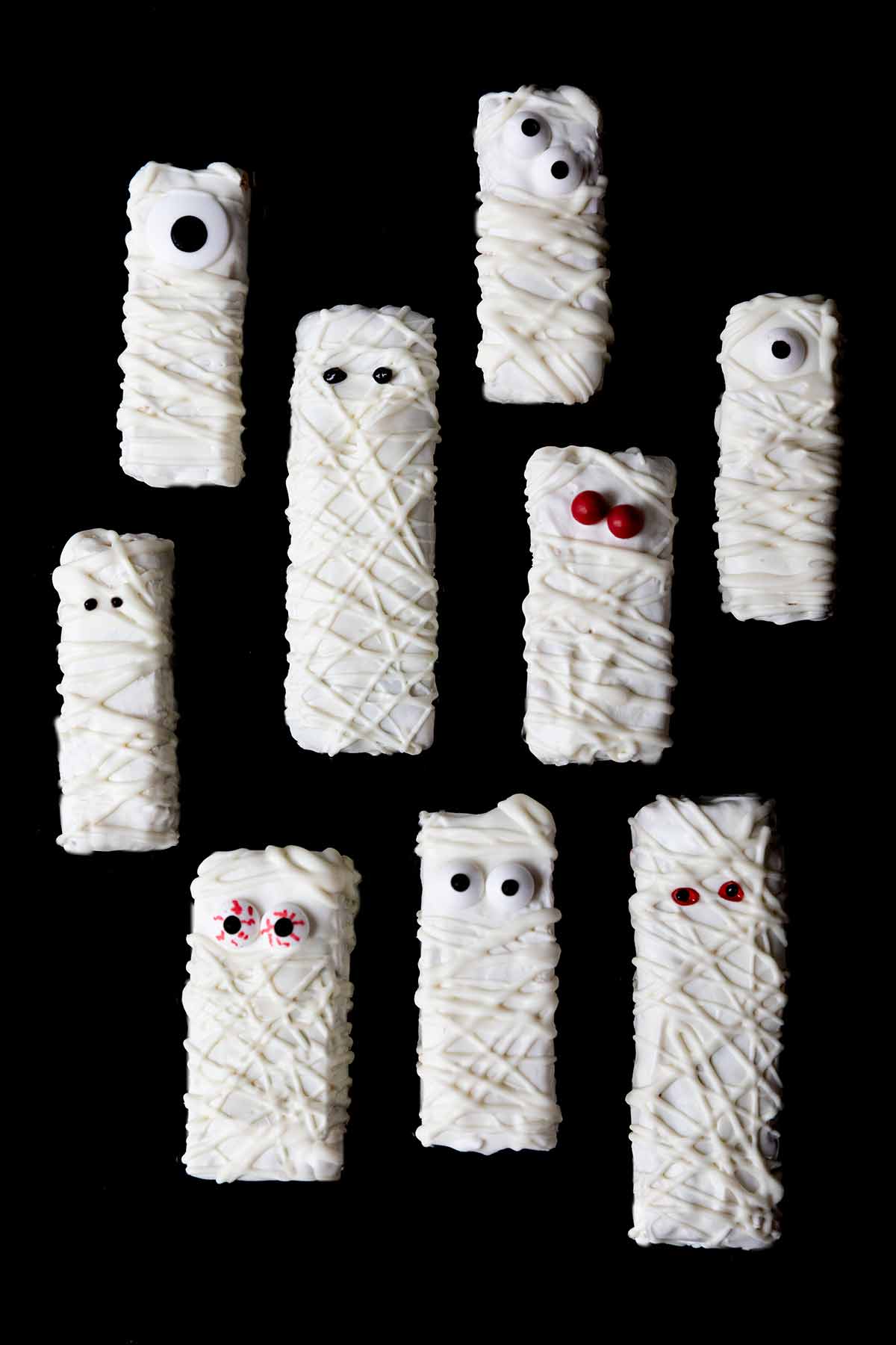 a ghoulish group of Halloween mummy treats
