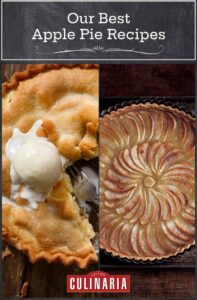 A grid of 4 apple pies--a classic apple pie, and an apple tart.