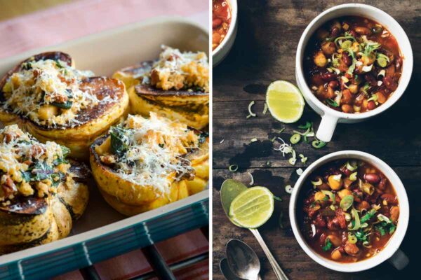 A grid for our best meatless mains, including stuffed acorn squash and vegetarian chili.