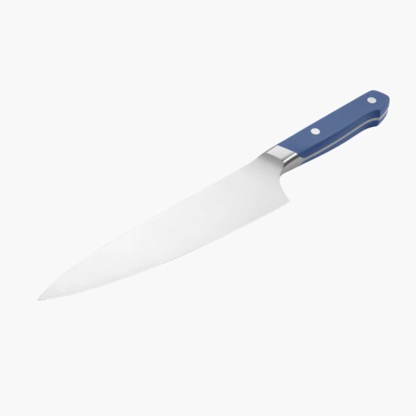 Misen Chef's Knife laid flat on white background.
