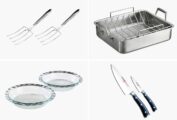 4 of the 10 things you need for Thanksgiving -- turkey forks, a turkey roaster, pie plates, and knives.