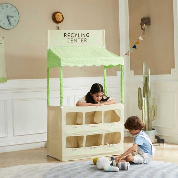 Plush Recycling Play Set for Kids with recycling center and kids.