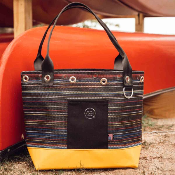 On the Road Again - Raymond Yellow Tote Bag with canoe.