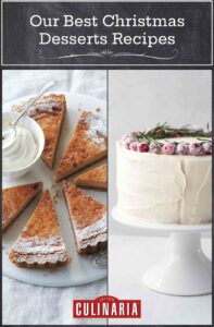 Our best Christmas desserts recipes roundup includes eggnog pie and white cake with cranberries and white chocolate buttercream.