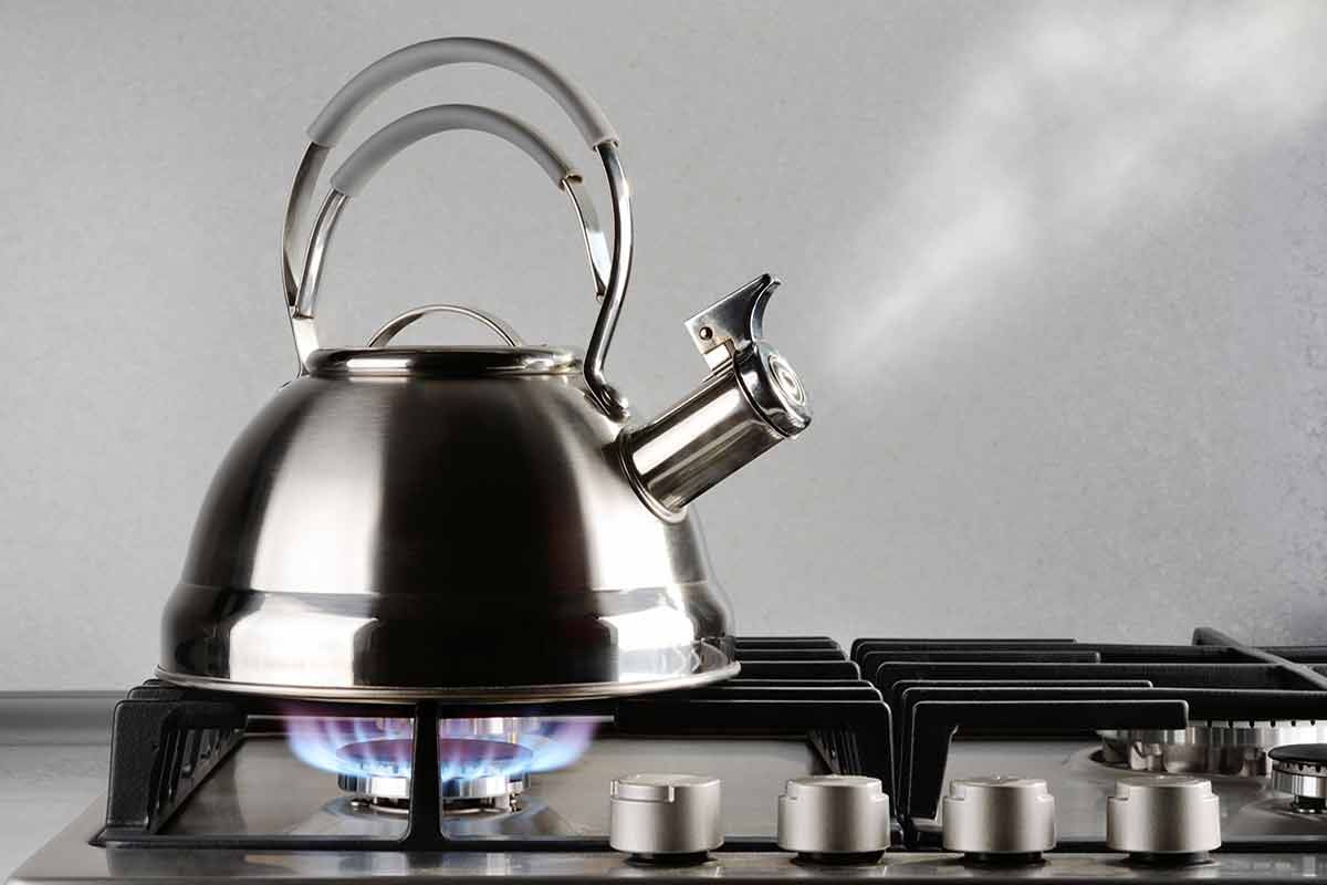 A kettle of boiling water