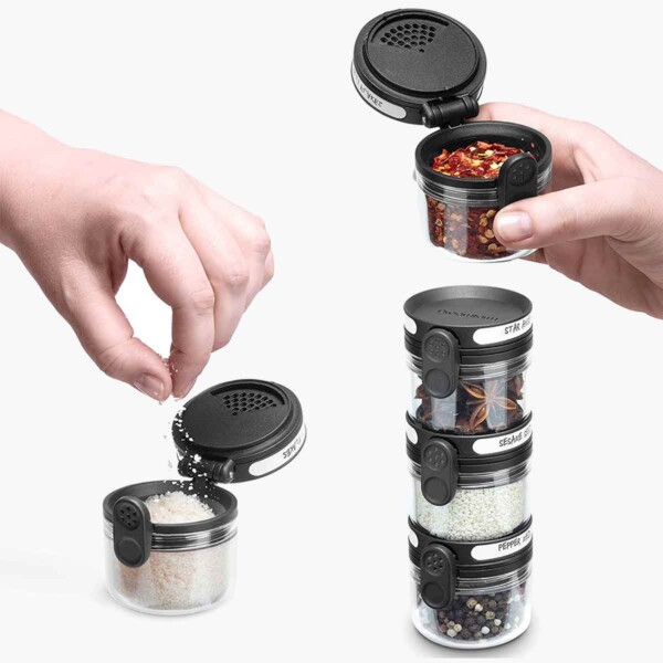 Orlid Single Spice Jar with lids open.