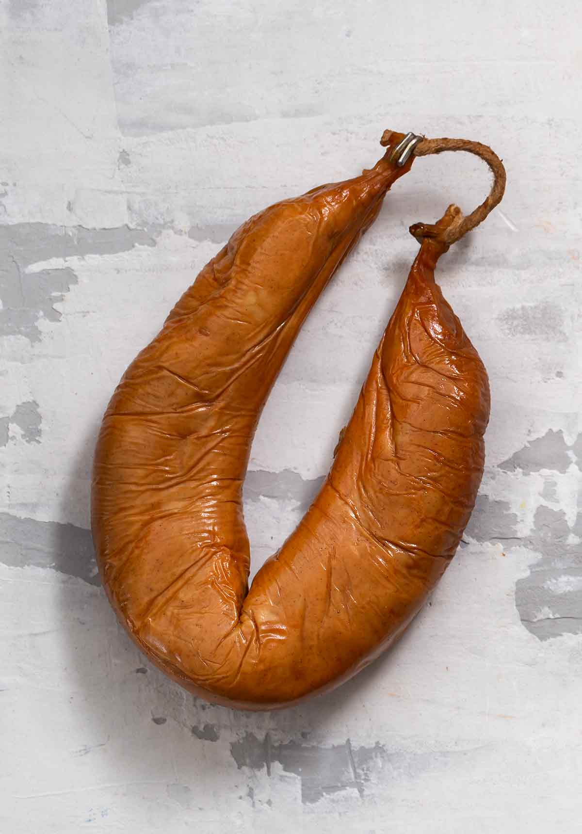 A link of Portuguese farinheira sausage