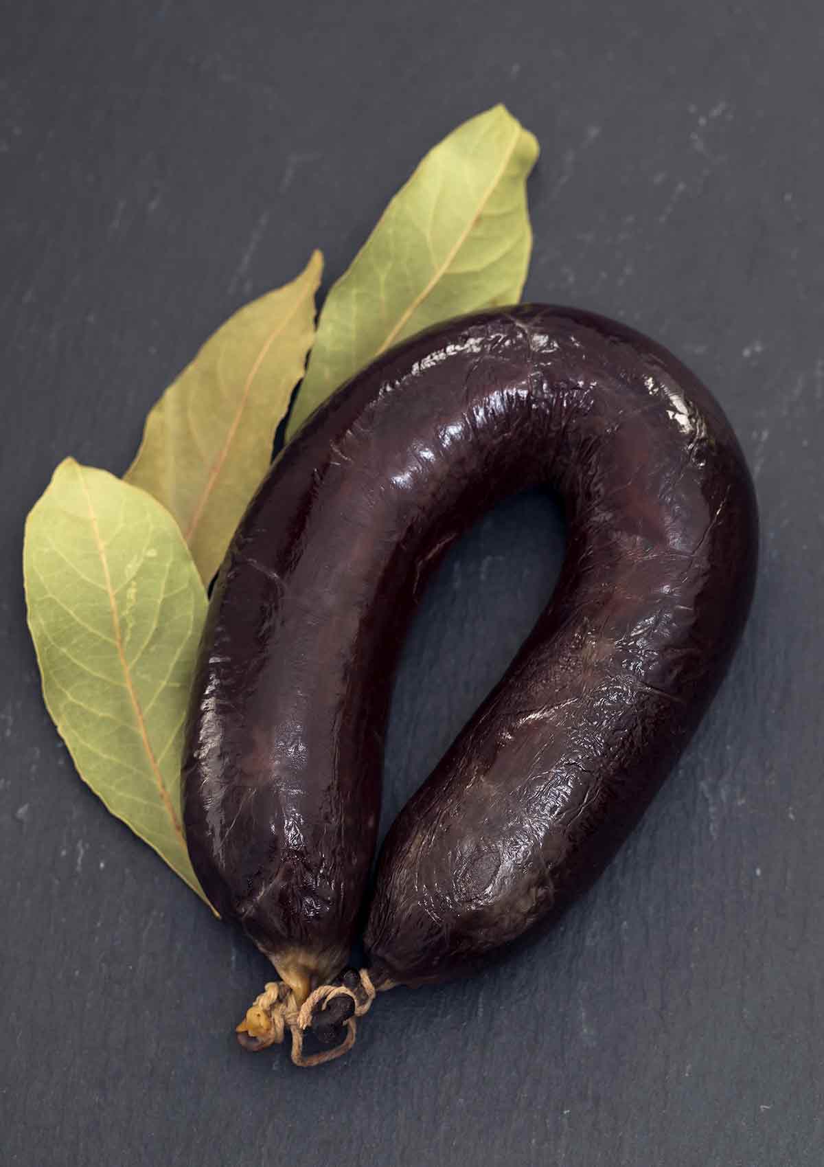 A link of Portuguese pork morcela sausage