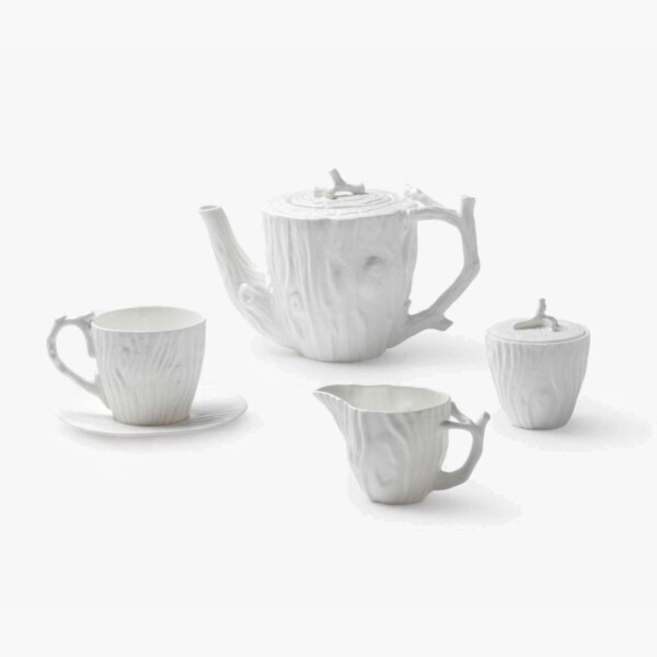 White Faux Bois Porcelain Tea Set.