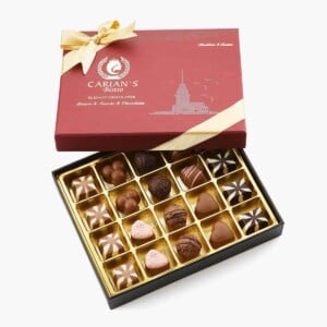 Carian’s Bistro Belgian Chocolate Gift Box open top.