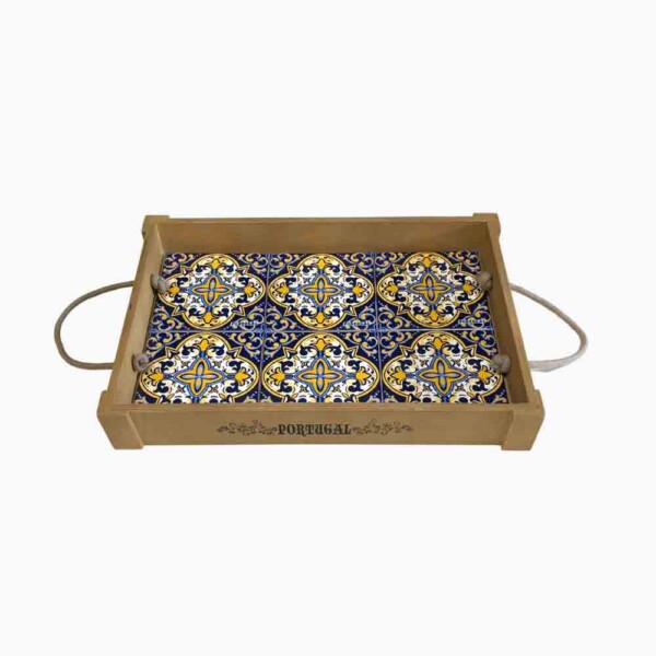 Wooden Tray with Portuguese Tiles.