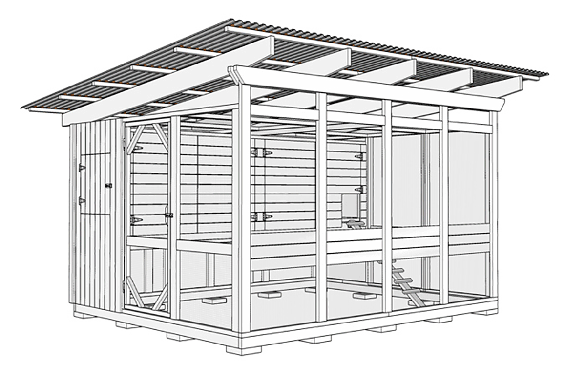 A drawing of a chicken coop
