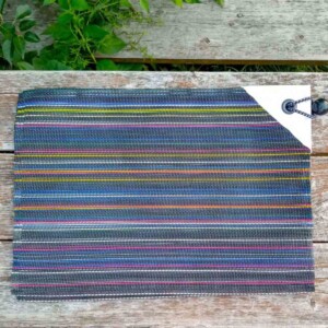 On the Road Again Dura Placemats colorful stripes with white corner.