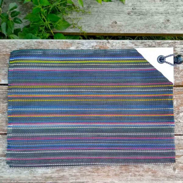 On the Road Again Dura Placemats colorful stripes with white corner.