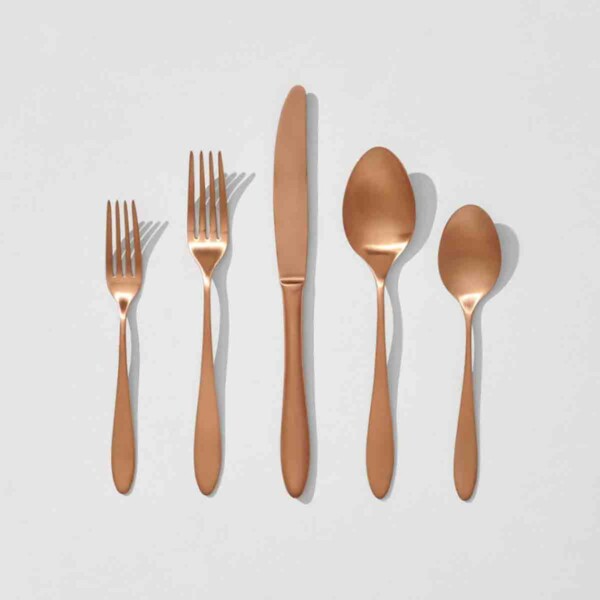 Rigby Home Flatware Set gold on white background.